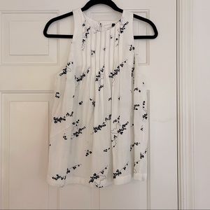 Anthropologie Linen Tank Top with Flowers